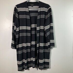 Womens J Jill Wearever Collection Striped Open Knit Cardigan L Black White Rayon